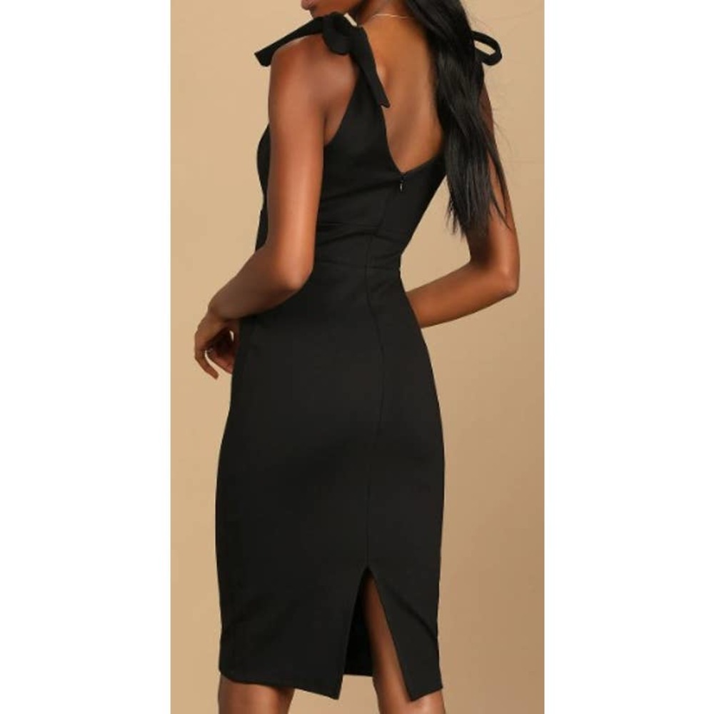 LULU'S SZ L Date Night Done Right Black Tie-Strap Bodycon Midi Dress NEW B101